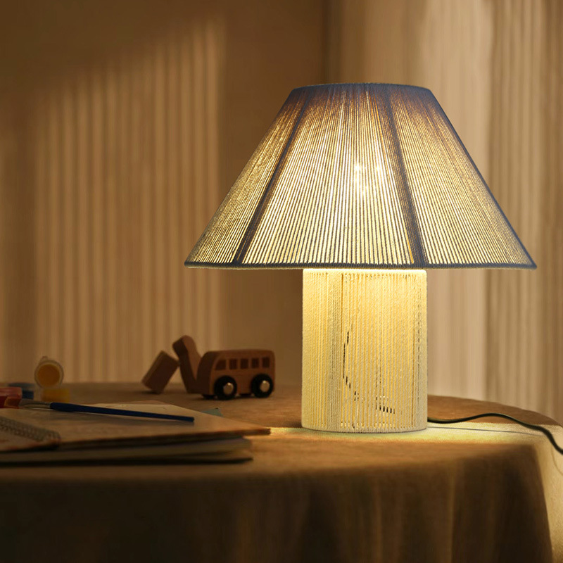 Bedroom Table Lamp Bedside Lamp Chinese Living Room Study Japanese Homestay Hemp Rope Woven Retro Eye Protection Atmosphere Decorative Lamp