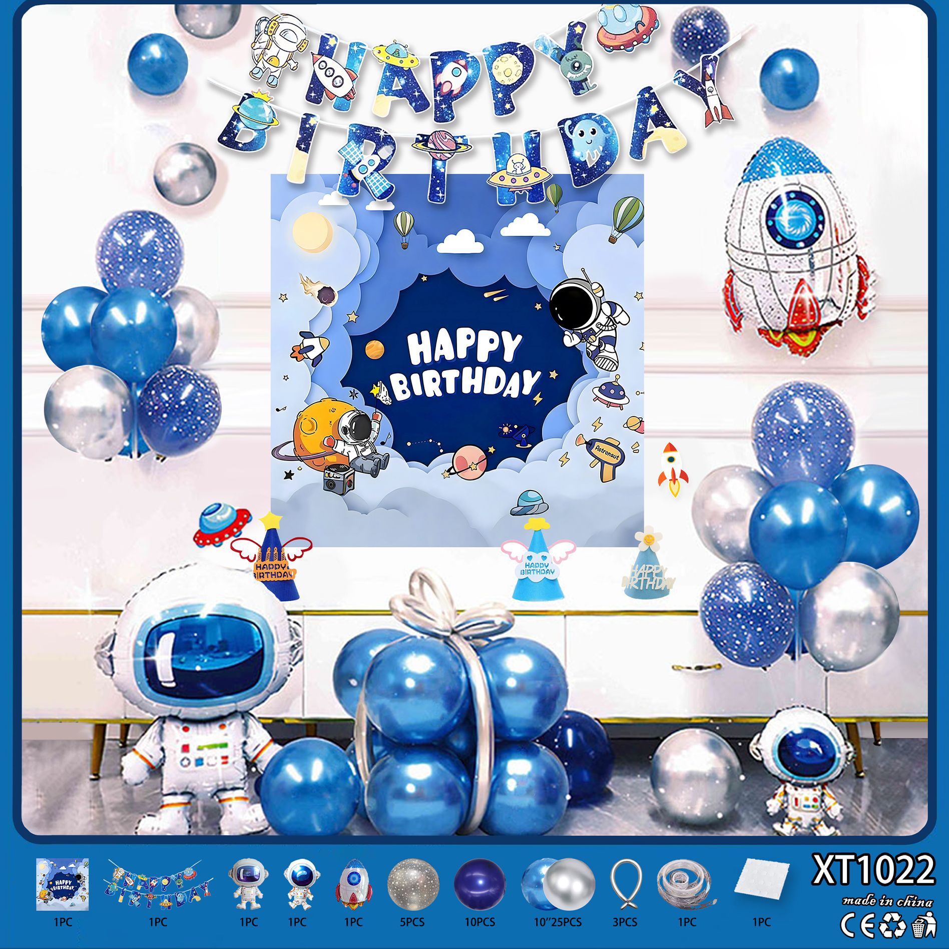Fiesta de cumpleaños redonda escena diseño decorativo globo traje de juguete para niños globo de aluminio letras y números