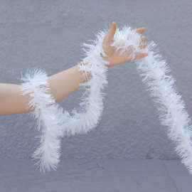 跨境热销圣诞节装饰白色彩条拉花泡丝圣诞毛条装饰金属丝花环装饰