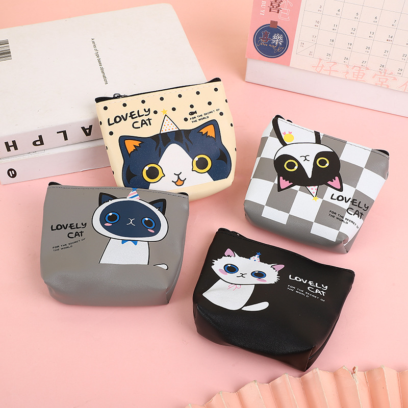 [Venta al por mayor de fábrica] Monedero de monedas impermeable para gatos de dibujos animados, bolso de almacenamiento con cremallera para estudiantes de primaria