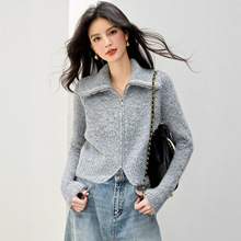 2025秋冬季新款女装设计感小众翻领毛衣女百搭长袖针织开衫外套潮