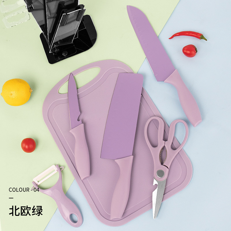 En stock al por mayor de trigo Polo color de siete piezas traje de acero inoxidable hogar cuchillo conjunto traje de acero inoxidable