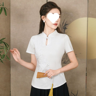 [2384 People Collected] New Ethnic Style Women's Clothing Retro Buttoned Stand-Up Collar Short-Sleeved T-Shirt New Chinoiserie National Style