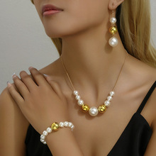 创意个性几何球形珍珠耳环手链项链套装 跨境潮流小众首饰