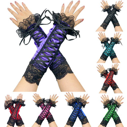 Sleeve protector female cute green wedding glove sleeves cosplay stage performance gloves lace sleeves