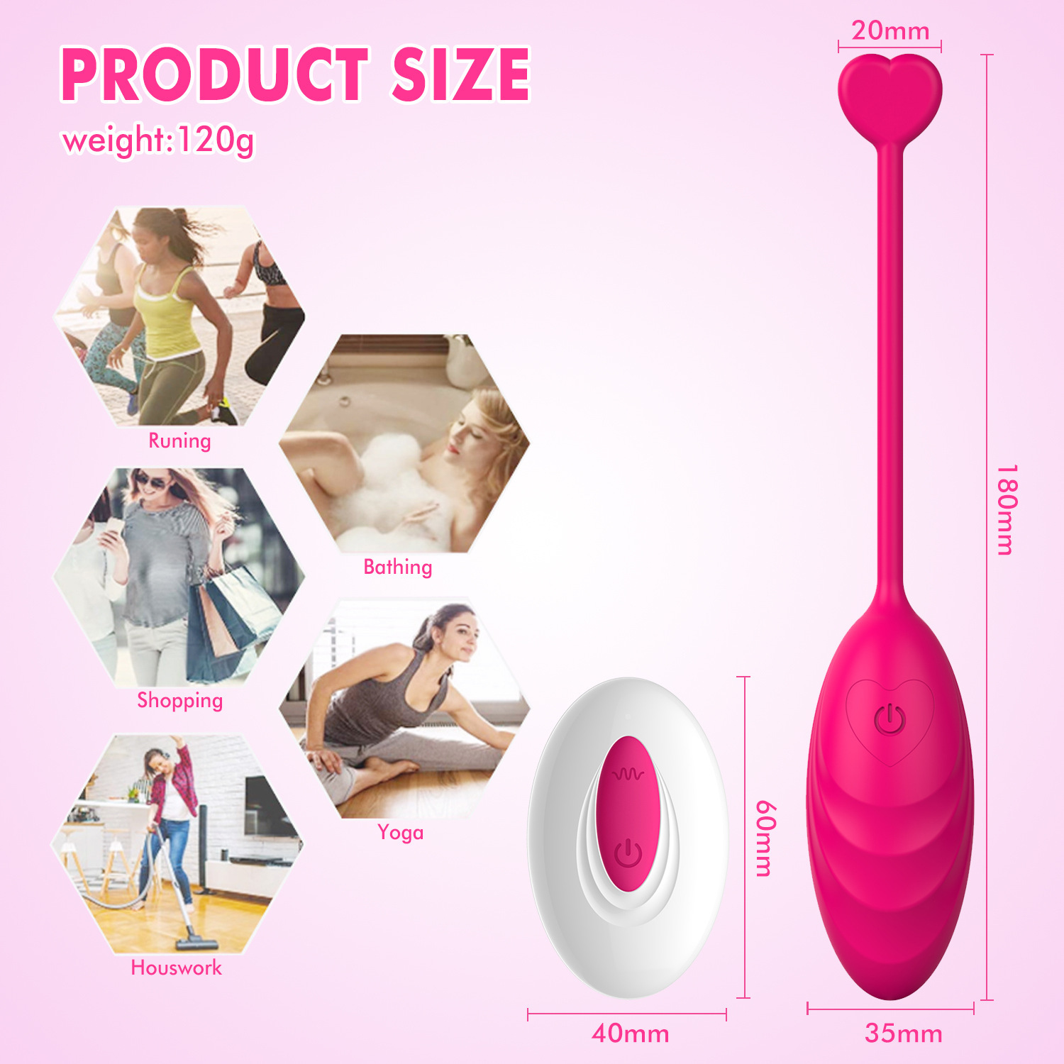 Wireless Remote Control Love-Heart Vibrating Egg, Silicone Mini Wearable Vibrator for Women — detail image 9