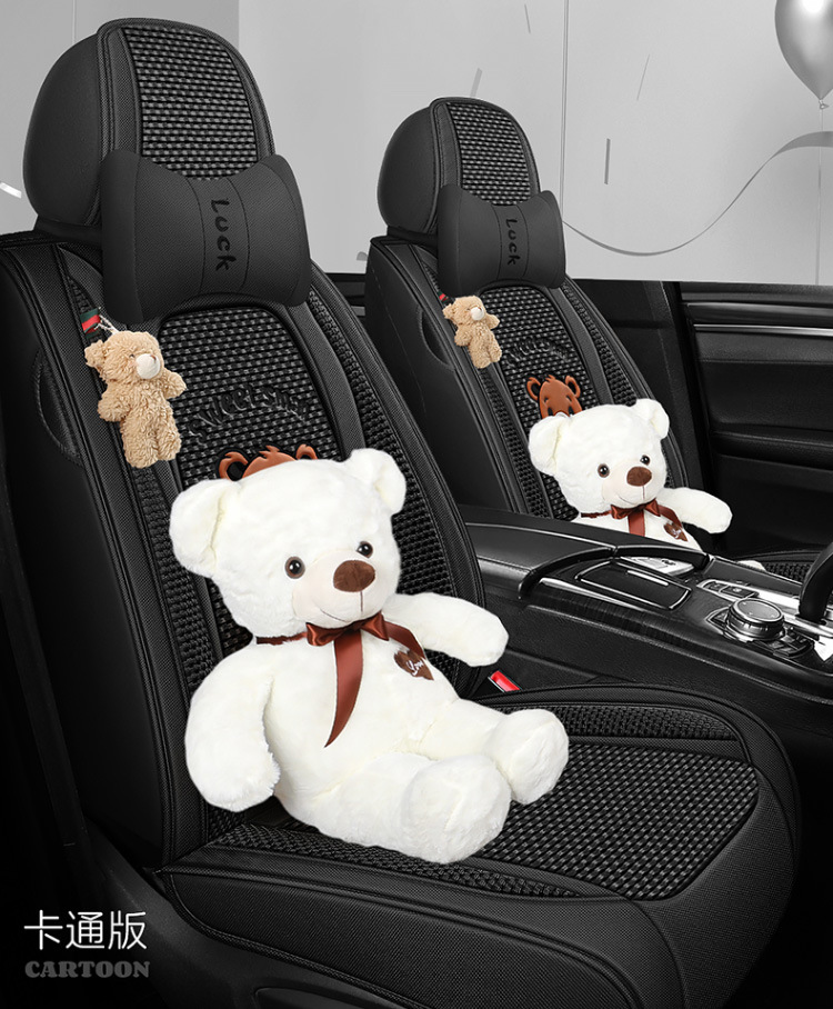 New All-Season Universal Car Seat Cushion, Full-Coverage Seat Cover, Cartoon Cute Linen, High-Grade Goddess Breathable Cotton