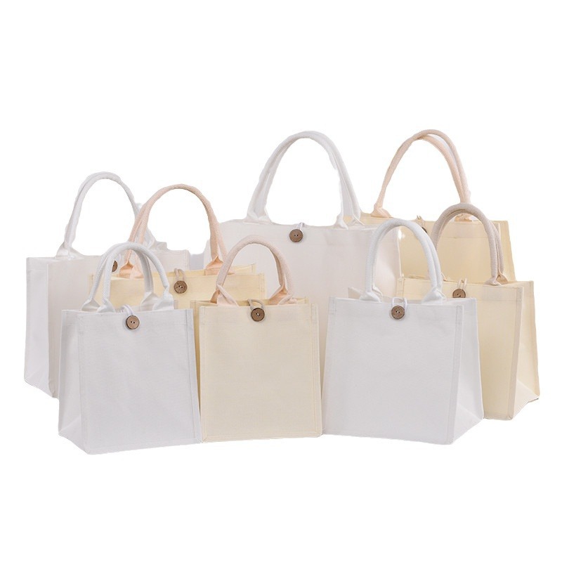 Bolsa de lona en stock, bolsa de lienzo para niños pintados y teñidos DIY, película en blanco cubierta, bolsa de lona tridimensional