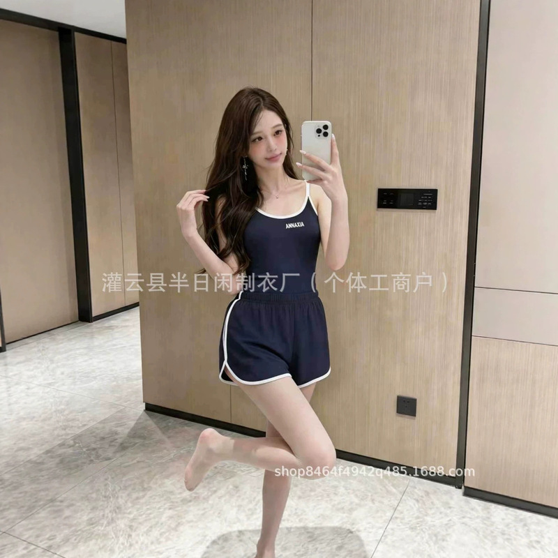 Half Day Leisure Summer Slim Fit Camisole Jumpsuit Shorts Two-Piece Set for Women Casual Fitness Running Basic Sportswear
