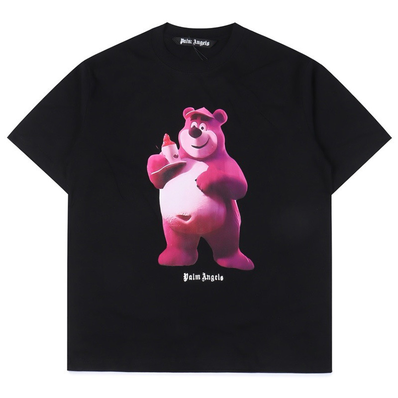 Palm Angels Pa Palm Angels Modal Bear Print Black Round Neck Short Sleeve T-Shirt Tee