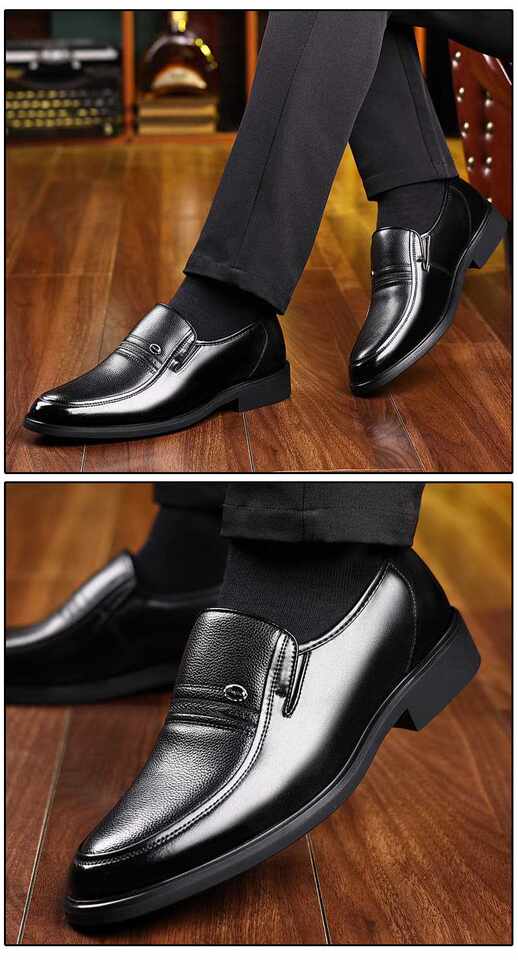 Giày da công sở nam mũi nhọn cổ thấp kiểu xỏ chân, đế cao su chống trượt, form rộng size lớn — S2115 màu đen chi tiết 15