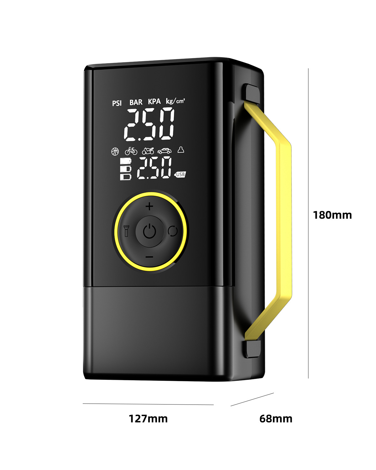 Intelligent digital display car wireless air pump all-in-one device with power bank, portable lighting, and car backup power source