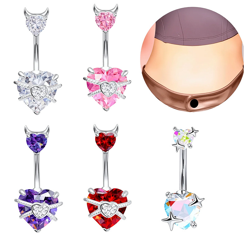 Cross-border Stainless Steel Sweet And Cool Style Spicy Girl Piercing, Little Devil Navel Ring With Zircon, Sexy_voghion.com