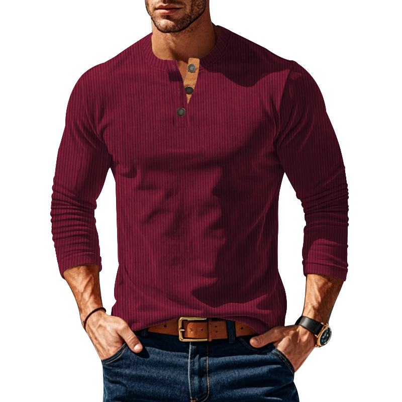 Transfronterizo Europa y América Amazon otoño nuevo hombre casual camiseta de manga larga camiseta de base botón camiseta de terciopelo para hombre