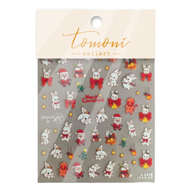 Tomoni pegatinas de uñas finas y resistentes populares pegatinas de uñas 2D lindas japonesas ins accesorios de uñas de Navidad al por mayor