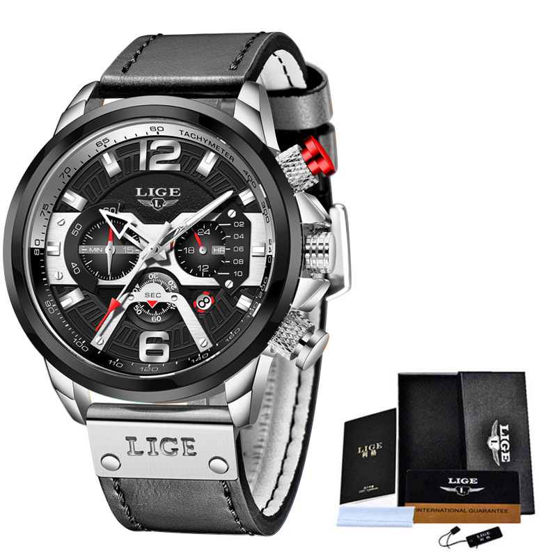 LIGE 8917 nuevo cinturón de seis pines calendario personalidad dial luminoso aguja multifuncional reloj de hombre