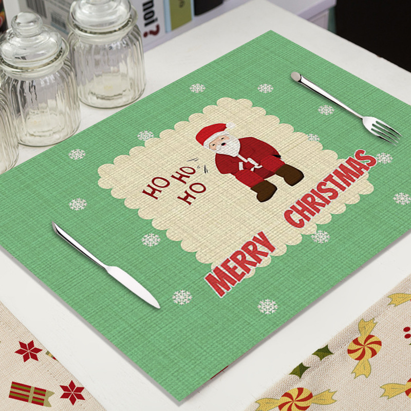 Mantel Individual de Lino para Navidad - Diseño de Dibujos Animados, Aislante, para Decoración