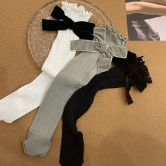 Spring and Summer New Millennium Y2K Bold Girl Grey Plush Butterfly Bow Lace Earbud Edge Cute Girl Pile Socks