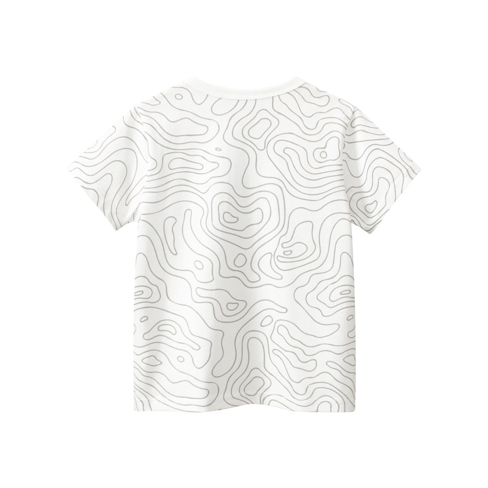 27kids niños de manga corta 2025 verano nuevo chico camiseta de impresión completa ropa de bebé cuello redondo cabello de una pieza