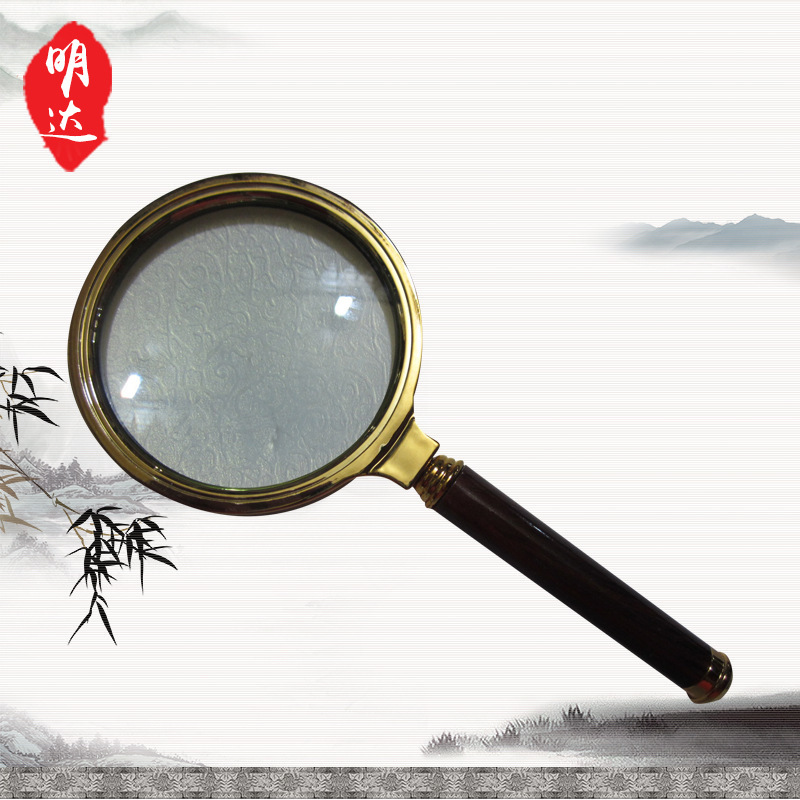 厂家直供 直径80mm仿木纹手柄铜框放大镜 纸盒装办公放大镜