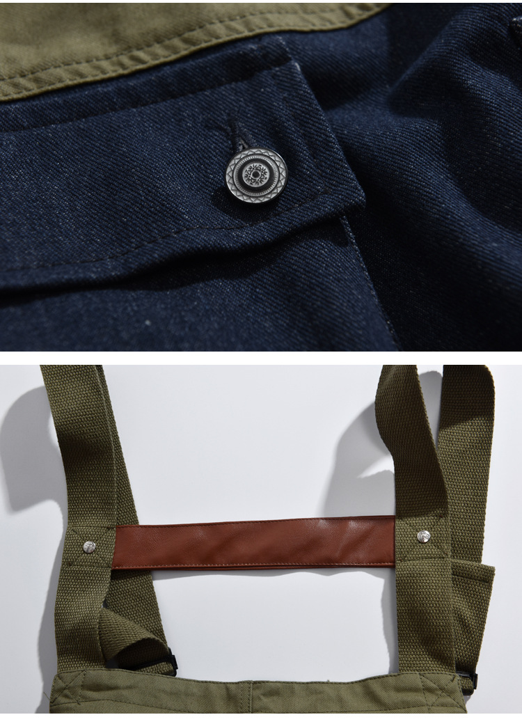 Tuta da lavoro a blocchi di colore, stile maschile, con bretelle, pantaloni da papà, pantaloni in denim, marchio europeo e americano alla moda_voghion.com