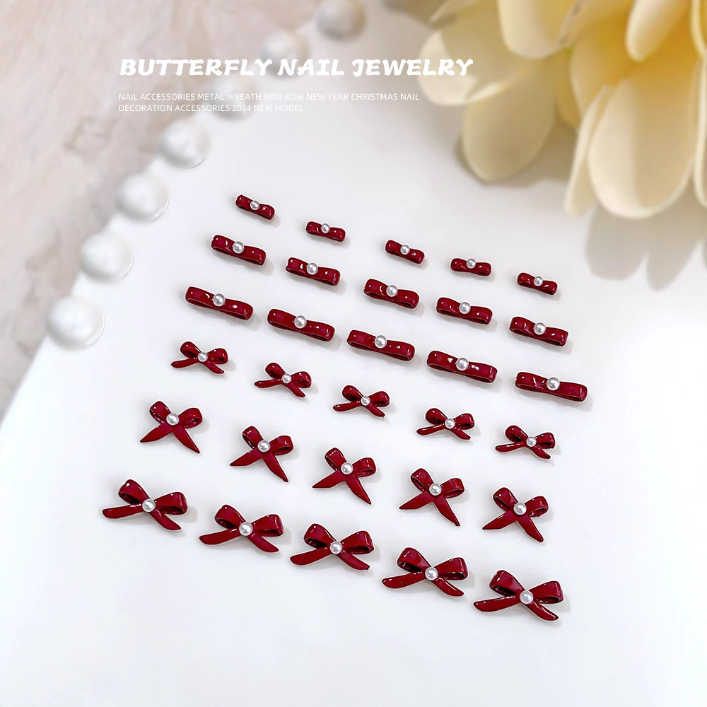 Accesorios para uñas de Año Nuevo, estilo nuevo de celebridades de internet, con diamantes incrustados y perlas rojas, para novias, venta al por mayor