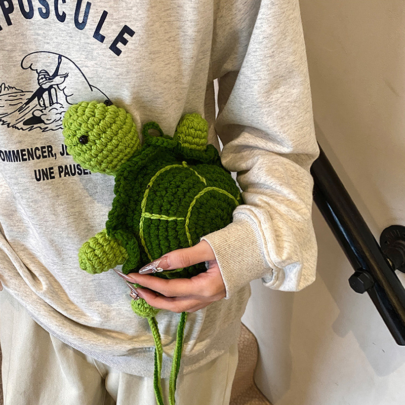 Cartoon Woolen Knitted Turtle Crossbody Bag, Cute Handmade Crocheted Coin Purse, Finished Product, Creative Internet Celebrity Kidsren's Bag
