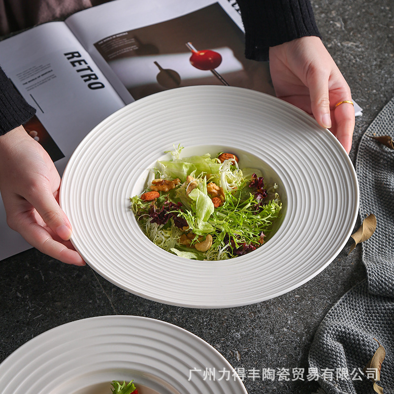 Pure White Ceramic Spaghetti Plate UFO Plate Straw Hat Plate Bowl Spaghetti Plate Western Soup Plate Western Restaurant Tableware