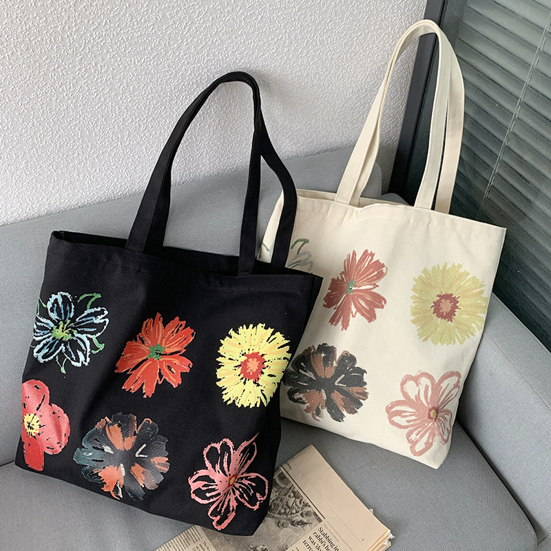 Women's Large Canvas Flower Basic Square Zipper Canvas Bag display picture 16