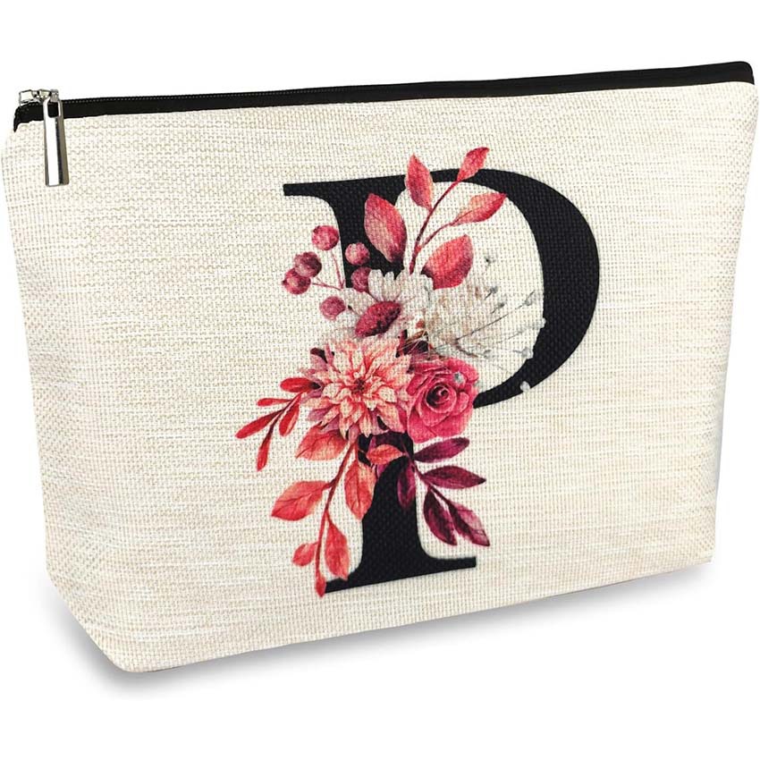 Bolso de cosméticos para mujer de Amazon transfronterizo letra patrón creativo bolsa de cosméticos bolsa de almacenamiento bolsa de cremallera impermeable de lino