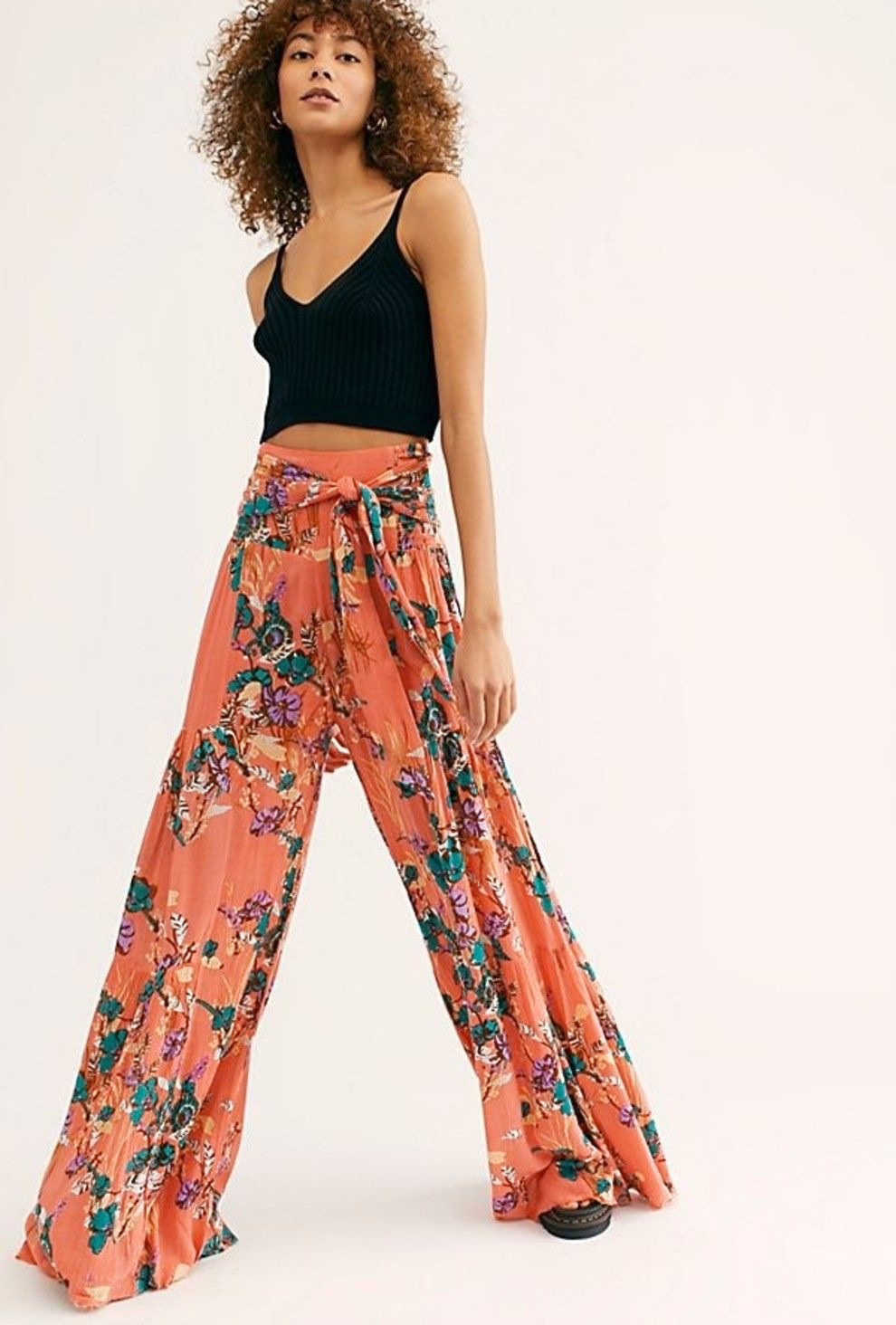 Floral Printing high waist Strap Belt Wide Leg bell-bottoms NSMID128651