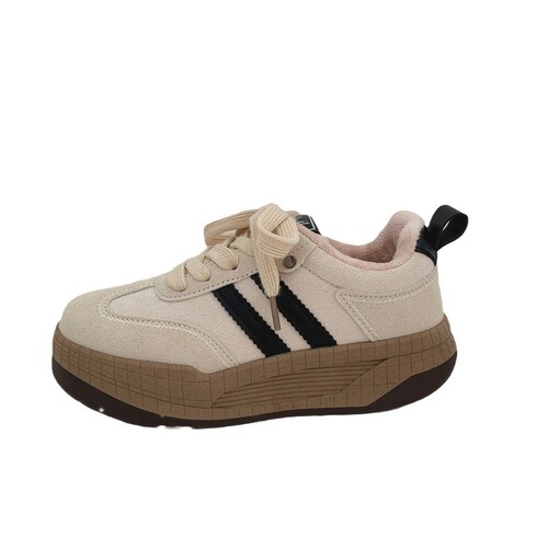 Women's  New Korean Version Casual Winter Canvas Shoes with Thick Soles and Fleece Lining, Versatile British Style White Training Shoes with Fleece and Cotton Insoles