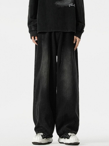 Vintage American Black Men's Spring and Autumn Loose Straight Leg Wide Leg Pants for a Rebel and Stylish High-End Look