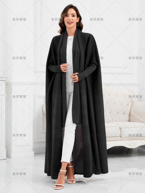 中东跨境大码女装阿巴亚礼服三宅一生褶皱abaya开衫蝙蝠袖外套长|undefined