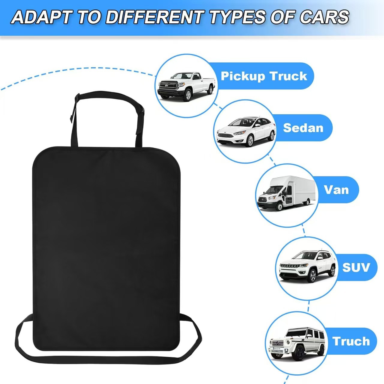 Oxford cloth car seat anti-dirt protective pad, car seat back storage bag, car storage bag, rear seat anti-kick pad