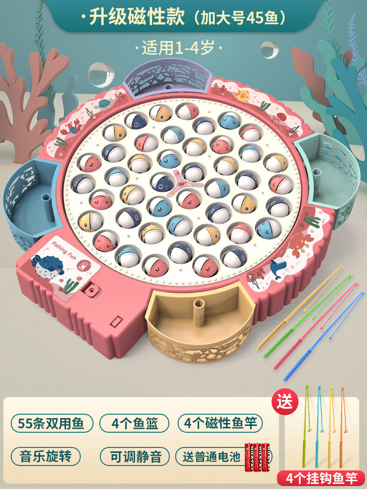 Plato de pesca eléctrico multifuncional para niños juguete música giratoria varilla de pesca magnética traje rompecabezas educación temprana regalo al por mayor