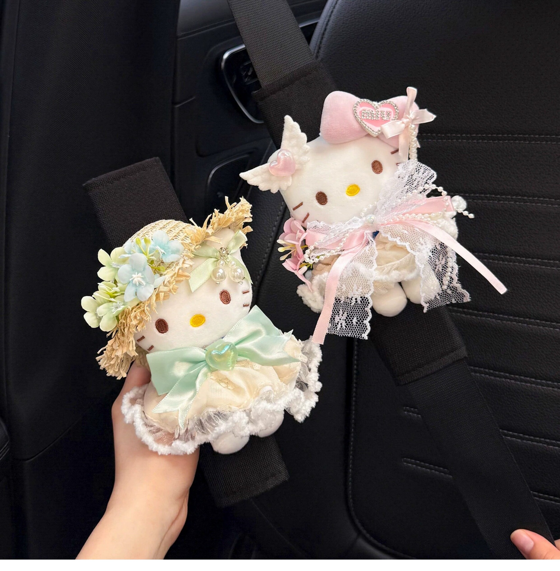 Cute Kitty Car Seatbelt Shoulder Pads Car Interior Seatbelt Decoration Anti-Wear Clothing Couple Set for Women