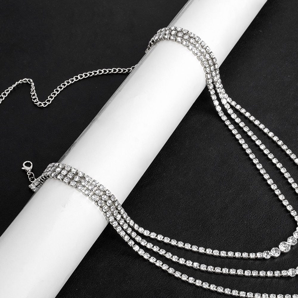22g Weight Layered Necklaces Classification 1 Piece Quantity Exaggerated Geometric Rhinestone Plating Women's Layered Necklaces