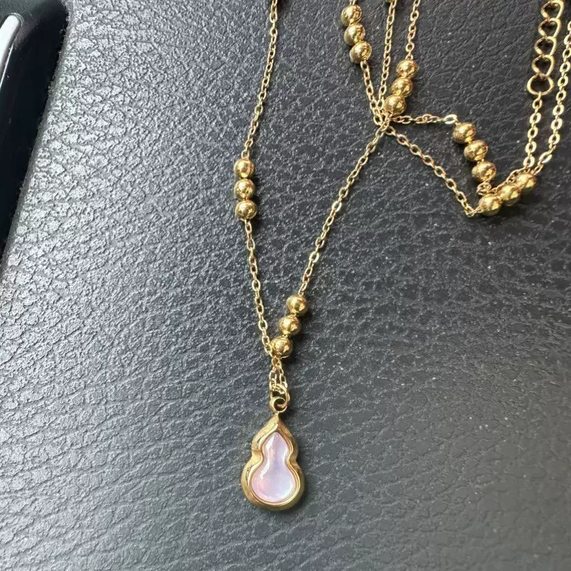 不锈钢金色葫芦项链女款叶子粉色贝壳吊坠项链高级感轻奢小众饰品