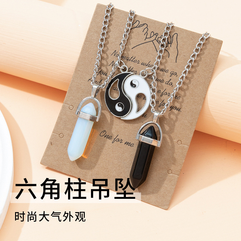 Europeo y americano nuevo hexagonal columna colgante collar pareja collar magnético Piedra Natural cristal cuarzo colgante collar joyería