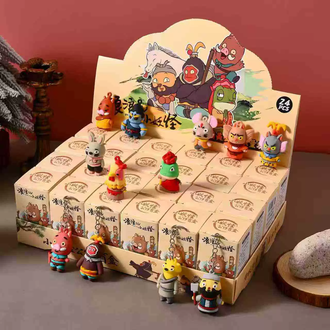 Набор из 24 фигурок-подвесок Langlang Mountain Little Monster Blind Box, подарочный набор для автоматов-сюрпризов, флокированные брелоки, флокированные фигурки-сюрпризы