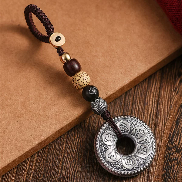 Creative New Six-Character Mantra Keychain Retro Old Car Pendant Ornaments Solid Jewelry Heart Sutra Safety Buckle