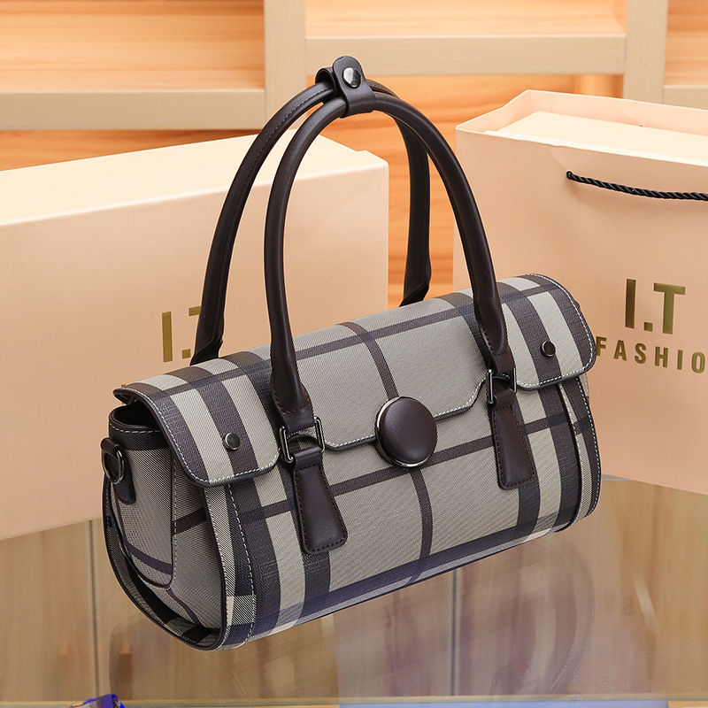 Nischendesign neue Damentasche Mode Plaid Print Handtasche Kontrastfarbe Boston Tasche Schulter Umhängetasche Großhandel_voghion.com