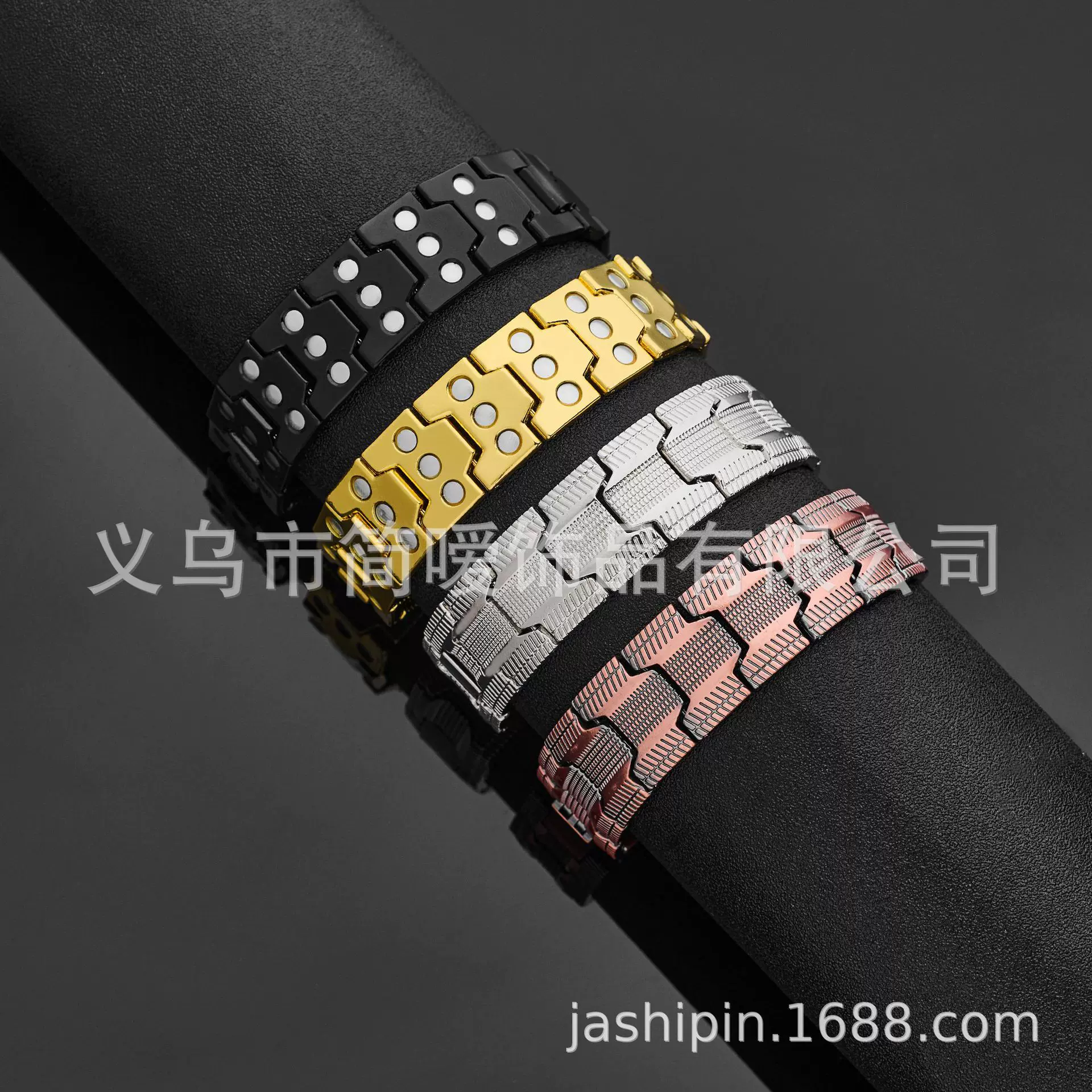 欧美跨境古红铜磁石男士手链复古时尚三排全磁石可拆卸情侣手镯