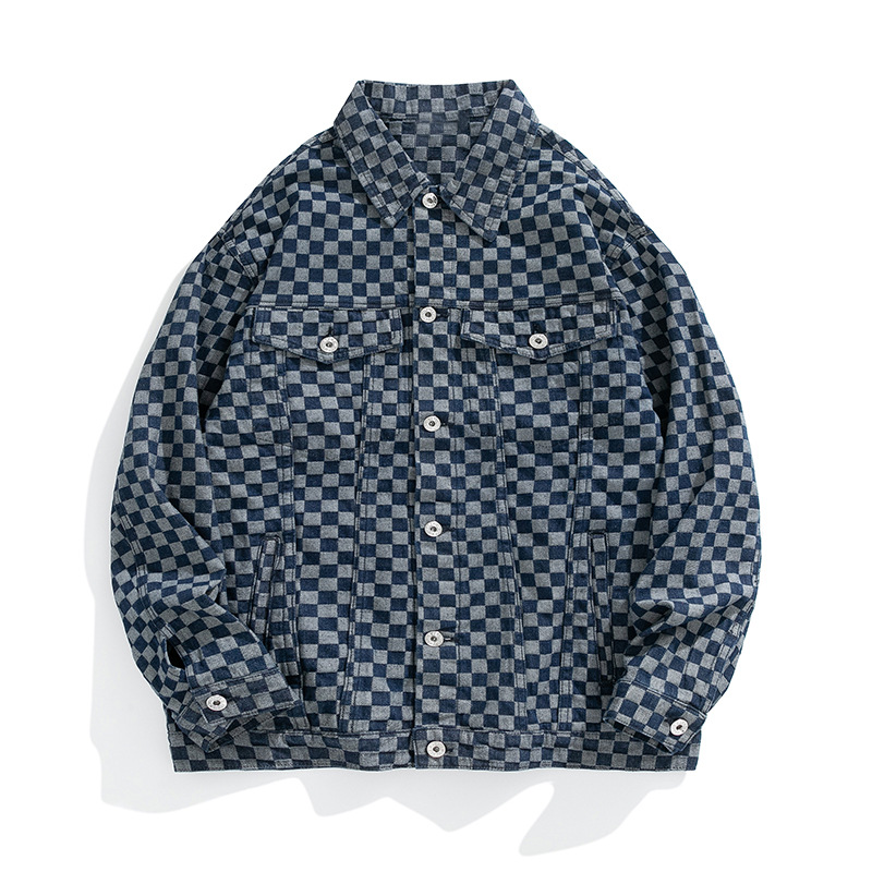 Men's Clothing spring and autumn denim plaid hooded jackets_voghion.com