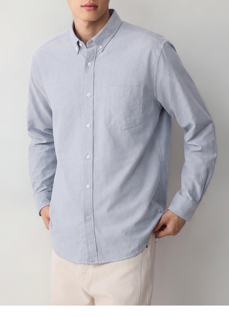 Áo sơ mi nam dài tay cotton trơn phong cách công sở — màu xanh nhạt chi tiết 24