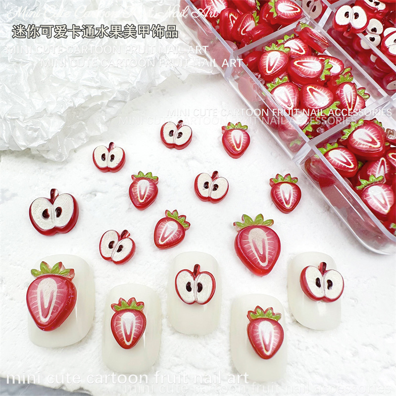 Apple, small cartoon strawberry, decorations, nail decoration for nails, hair accessory, nail stickers with accessories, fake nails, new collection, DIY 2