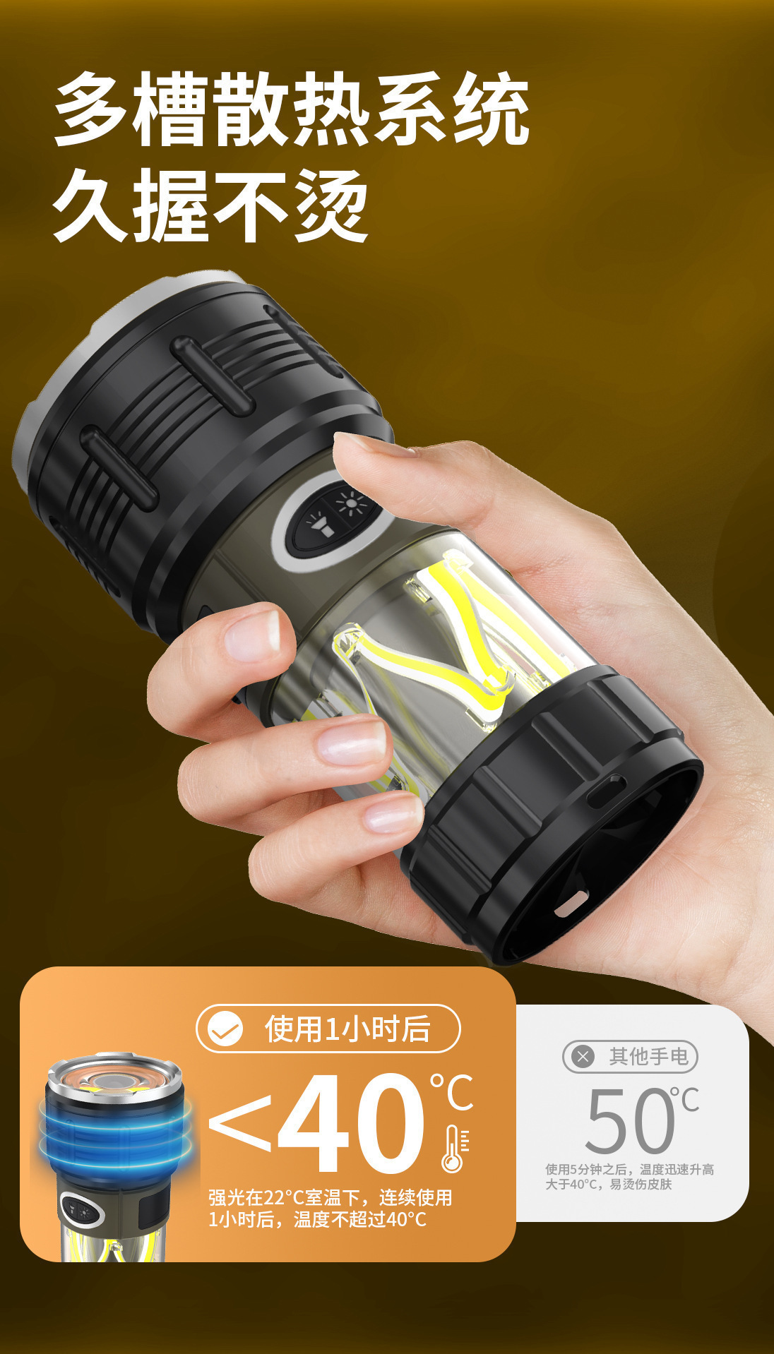 Cross-border 3-in-1 camping lantern, high-intensity flashlight, ambient light, outdoor direct-charging, multi-functional flashlight, camping lantern