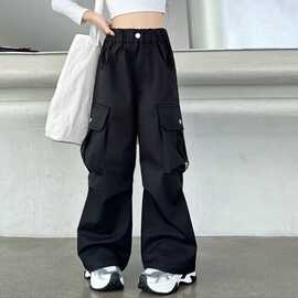 女童裤子2025春秋新款工装裤中大童潮酷穿搭阔腿裤女孩两穿休闲裤