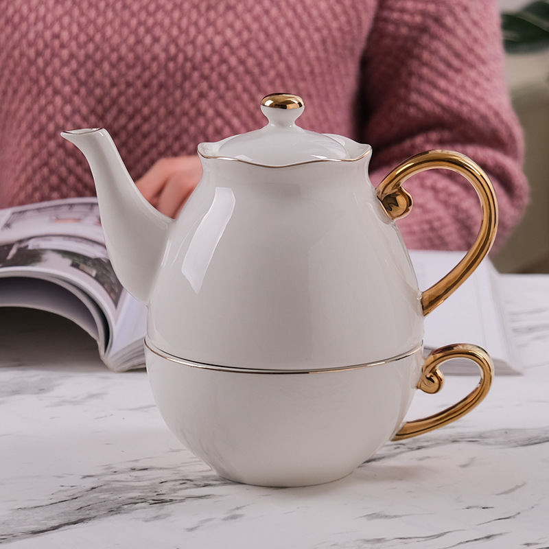 休闲泡茶壶带杯子杯叠壶套装陶瓷欧式下午茶办公室创意子母杯壶套